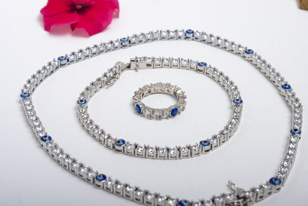 Blue Eye Tennis Necklace Set